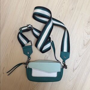 Botkier New York Green and Mint Crossbody Bag with Striped Strap